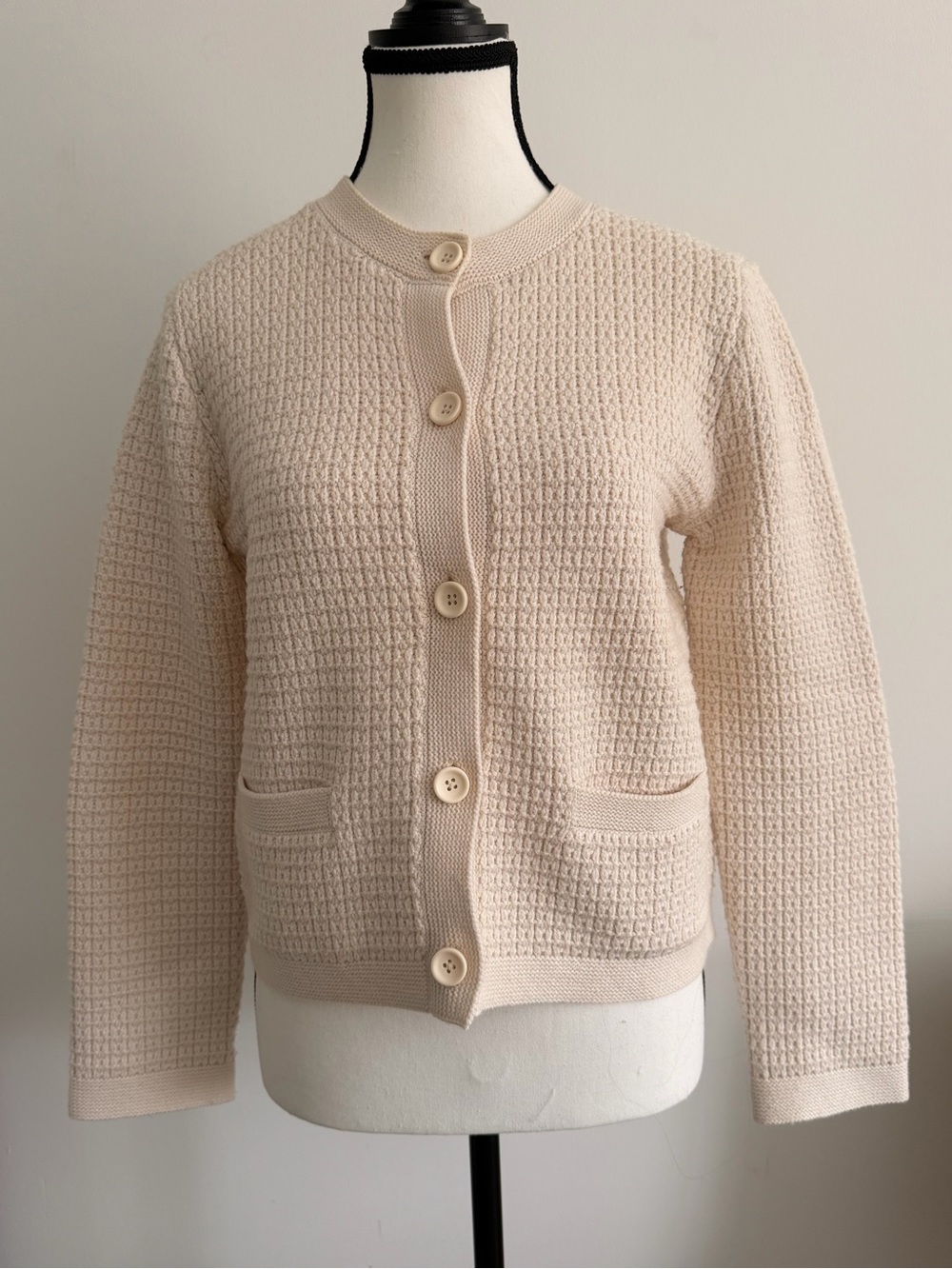 Uniqlo Cream Textured Knit Button-Up Cardigan